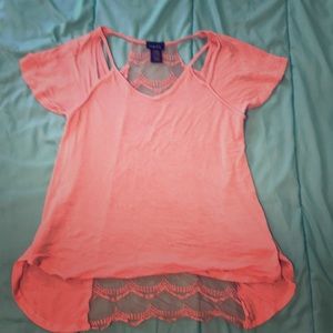 Peach blouse with lace detail